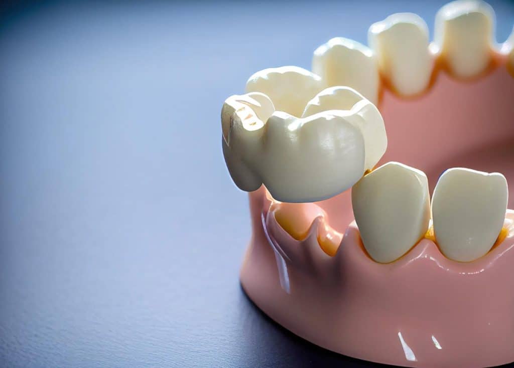 Un model de dinte este prezentat pe fond albastru la stomatolog din sectorul 5.